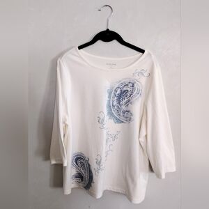 Women's Cream and Blue Paisley Top